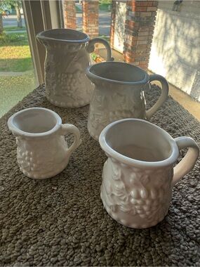 Vintage Enesco Japan Ceramic Grape Measuring Cups - Set of 4 White Pitchers